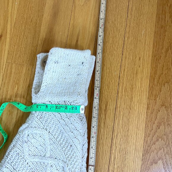 Chunky Knit Poncho Cape Fringe Button Ivory (OS) - Picture 9 of 9